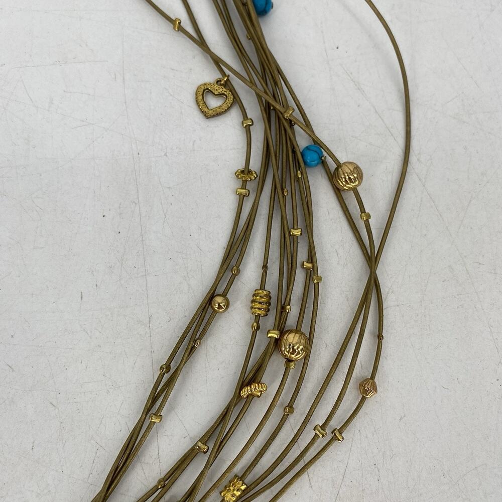 Vintage Multi Strand Charm Necklace Gold Tone Turquoise Beads Boho Layered - Picture 6 of 8